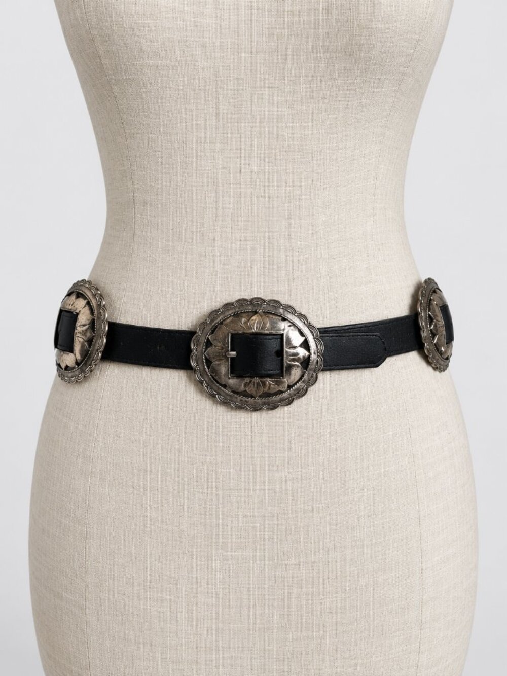 Brighton Vintage 1993 Sunflower Concho Black Leather Belt Med 47303 Made in USA